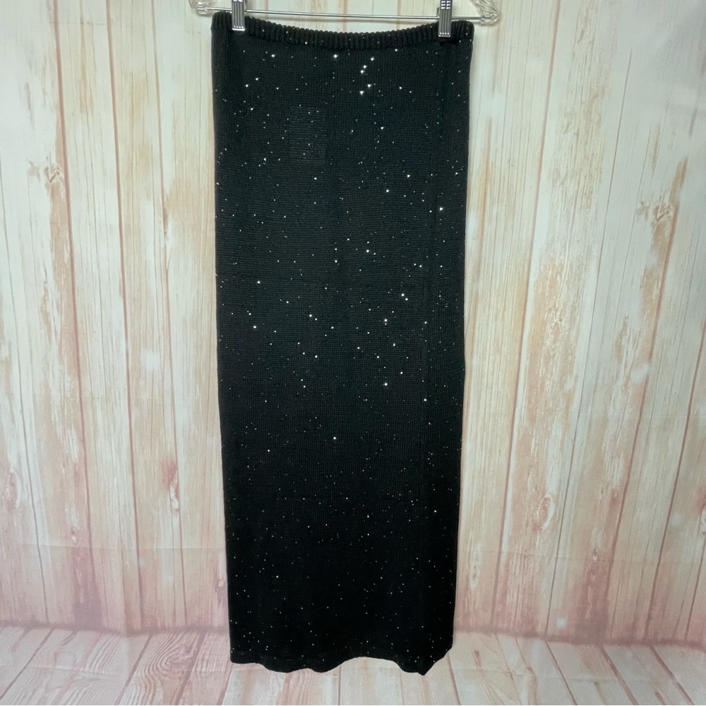 Forever 21 Elegant Black Glitter Sequin Sweater Maxi Pencil Skirt NWT (L)